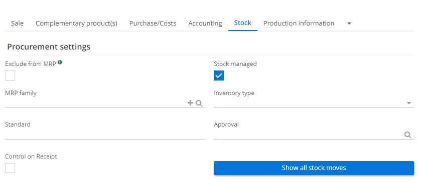 1.2. Stock settings (Stock tab of the Product file).